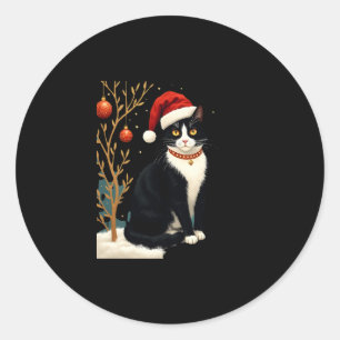 Cottagecore Tuxedo Cat Funny Xmas Aesthetic Santa Classic Round Sticker