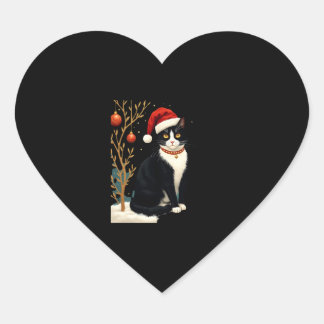 Cottagecore Tuxedo Cat Funny Xmas Aesthetic Santa  Heart Sticker