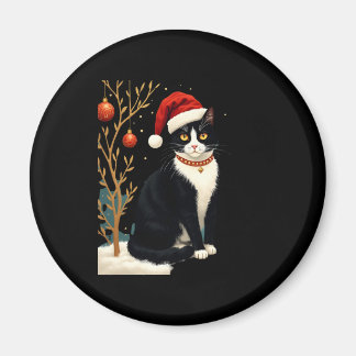 Cottagecore Tuxedo Cat Funny Xmas Aesthetic Santa  Magnet