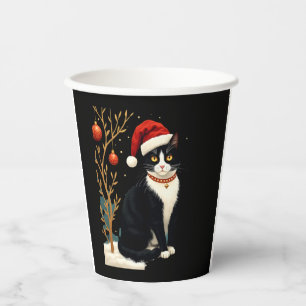 Cottagecore Tuxedo Cat Funny Xmas Aesthetic Santa Paper Cups
