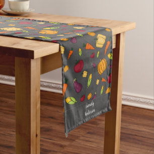Cottagecore vegetables name grey Table Runner