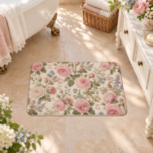 Cottagecore Vintage English Rose Garden Bath Mat