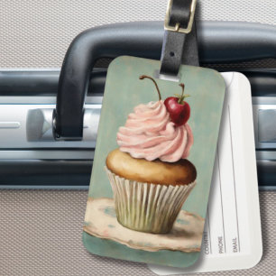 Cottagecore Vintage French Country Pink Cupcake  Luggage Tag