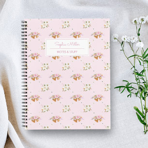 Cottagecore Vintage Pink Floral Monogram Name Notebook