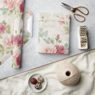 Cottagecore Watercolor Floral Pink Wrapping Paper