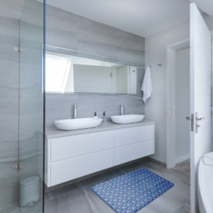 Cottagecore watercolor flowers blue pattern bath mat