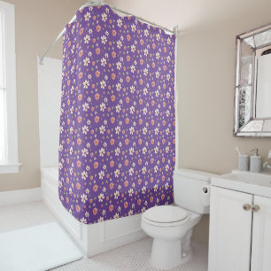 Cottagecore watercolor flowers lavender pattern shower curtain