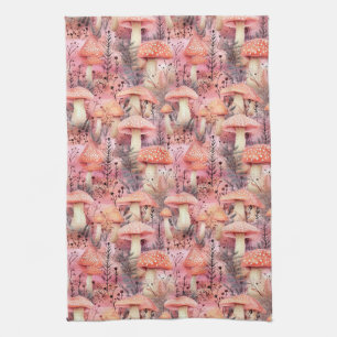 Cottagecore Watercolor Mushroom & Forest Botanical Tea Towel