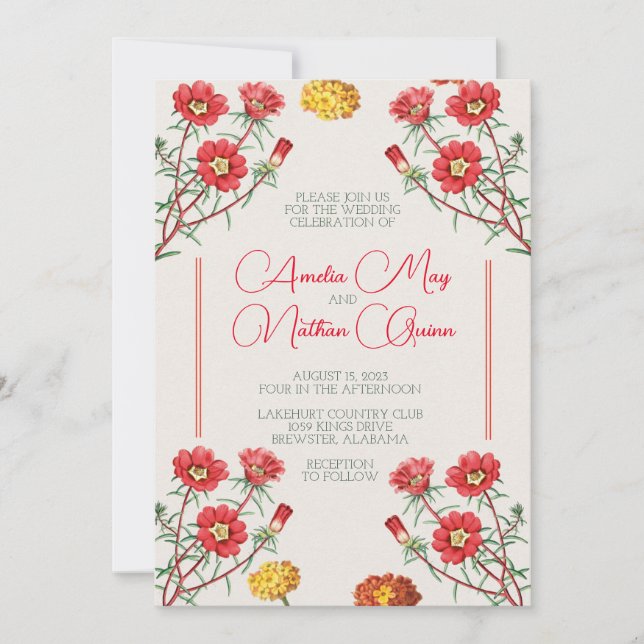 Cottagecore Wedding Invitation Vintage Flowers (Front)