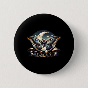 Cottagecore Whimsigoth Moth Mushrooms In Moonlight 6 Cm Round Badge