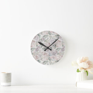 Cottagecore whimsy floral Table Runner Round Clock