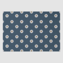 Cottagecore White Daises on Navy Background