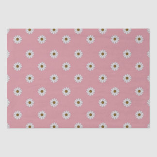 Cottagecore White Daises on Rustic Pink Background Tissue Paper