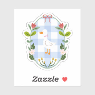 Cottagecore White Duck Illustration - Blue Gingham