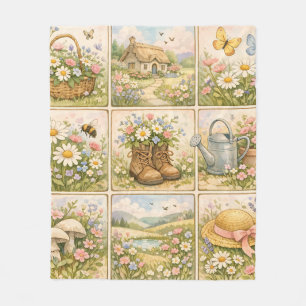 Cottagecore Wildflower Garden Patchwork Fleece Blanket