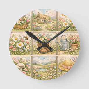 Cottagecore Wildflower Garden Patchwork Round Clock