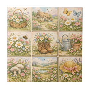 Cottagecore Wildflower Garden Patchwork Tile