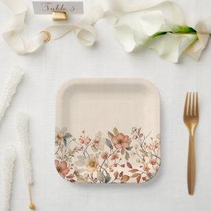 Cottagecore Wildflower Watercolor Vintage Pattern Paper Plate