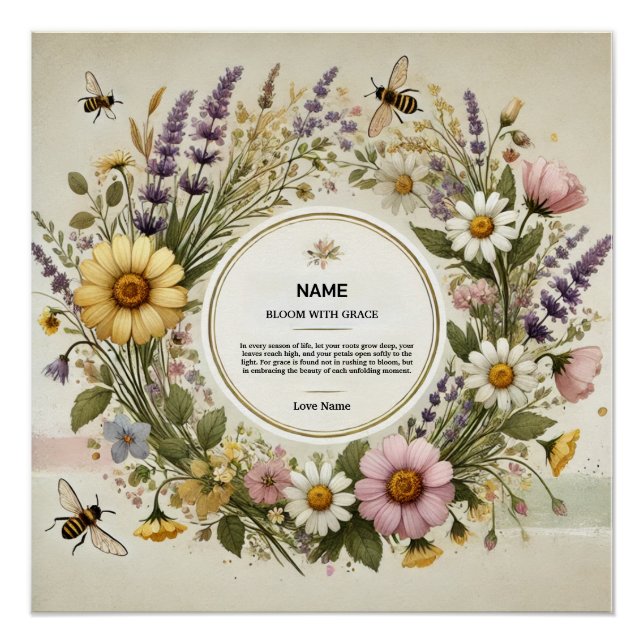 “Cottagecore Wildflower Wreath” Personalized  Poster (Front)