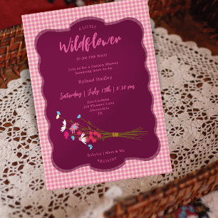 Cottagecore Wildflowers Baby Shower Pink Gingham Invitation