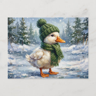Cottagecore Winter Duckling Art Holiday Postcard