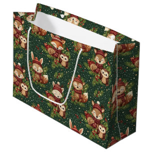 Cottagecore Winter Woodland Animal Pattern Large Gift Bag