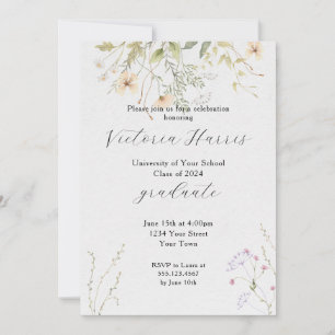 Cottagecore Wispy Floral Garden Graduation Party Invitation