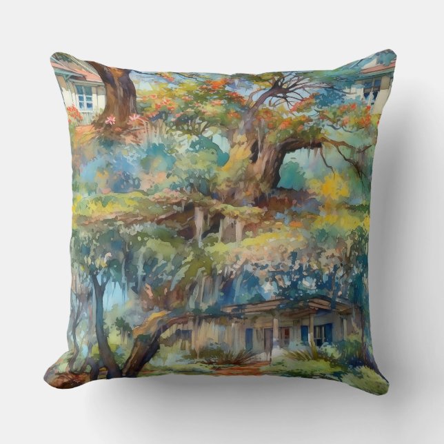 Cottages and Live Oaks with Spanish Moss Cushion (Front)