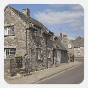 Cottages, Corfe Castle village, Dorset, England, Square Sticker