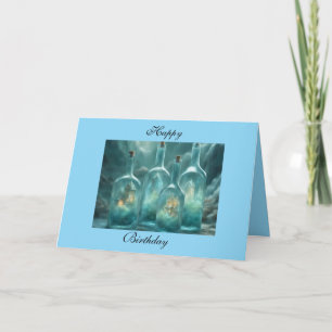 Cottages in aquamarine blue glass bottles Happy Bi Card