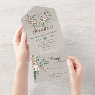 Cotton Antler Boho Wedding  All In One Invitation