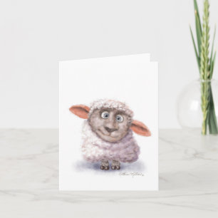 Cotton Ball Sheep Cartoon Holiday Card