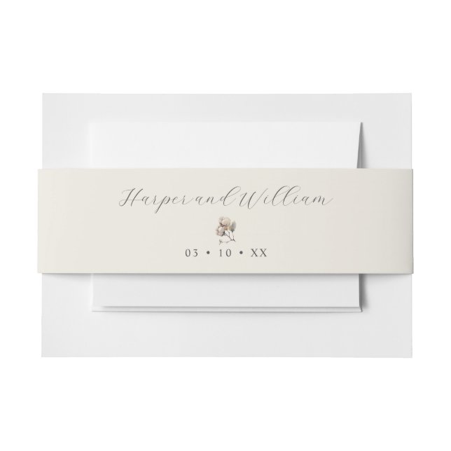 cotton beige wedding invitation  belly band (Front Example)