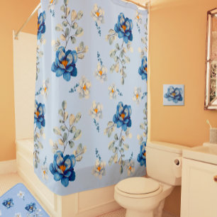 Cotton Blue Magnolia Shower Curtain
