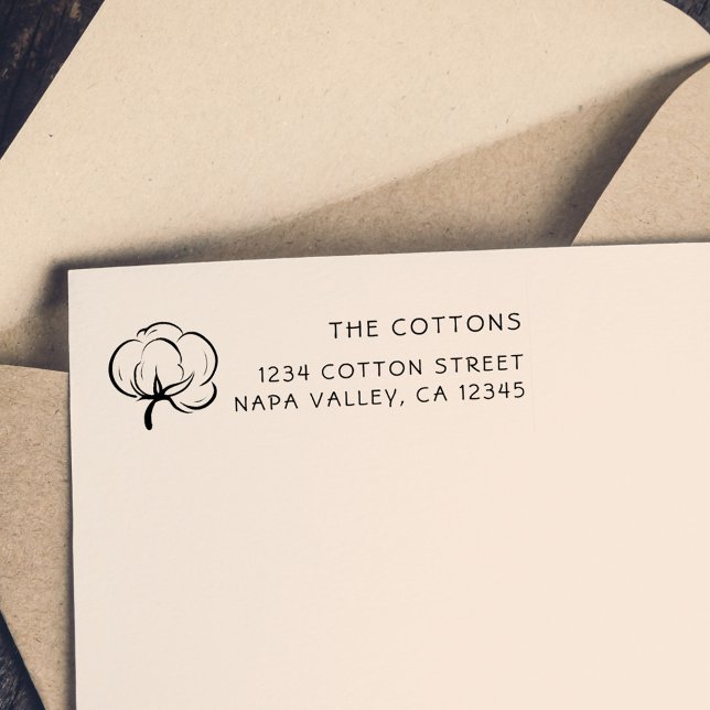 Cotton Boll Icon | Family Name Return Address Rubber Stamp (Creator Uploaded)