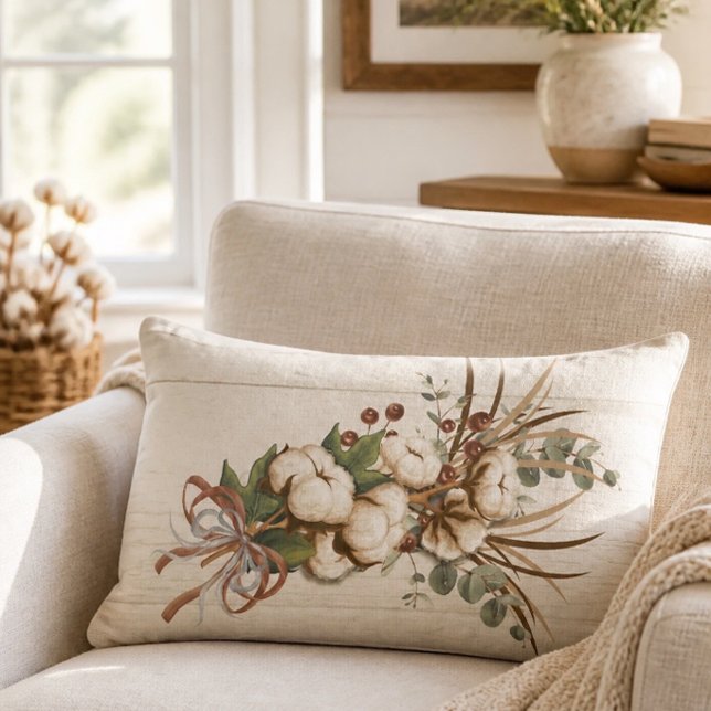 Cotton Boll Plant Elegant Lumbar Throw Pillow (Creator Uploaded)