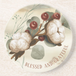 Cotton Boll Plant Elegant Stone Coaster