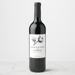 Cotton Boll Plant Etching Wedding Wine Label