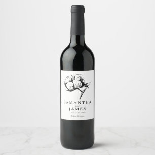 Cotton Boll Plant Etching Wedding Wine Label