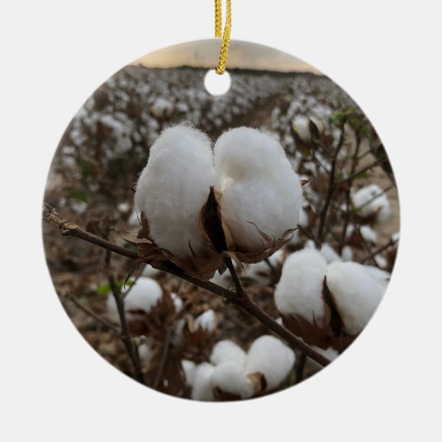 Cotton Boll Sunset Ceramic Tree Decoration (Front)