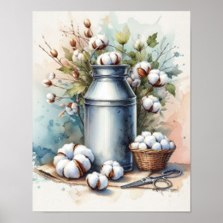Cotton Bouquet in a Milk Can Poster