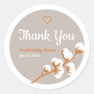 Cotton Branch Baby Shower  Classic Round Sticker