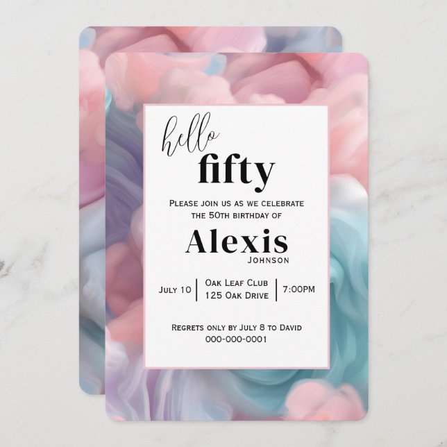 Cotton Candy Abstract for 50th Birthday Party Invitation (Front/Back)