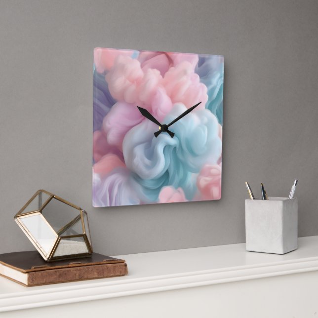 Cotton Candy Abstract Square Wall Clock (Office)