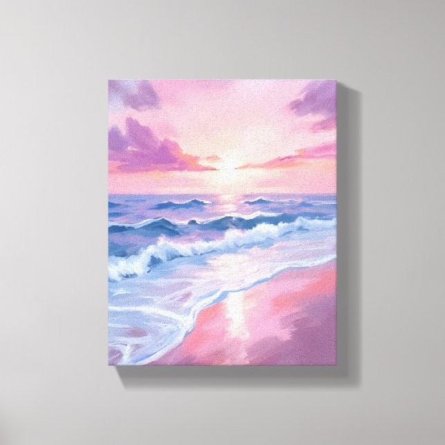 Cotton Candy Beach | Pink Ocean Waves Painting Canvas Print (Front)