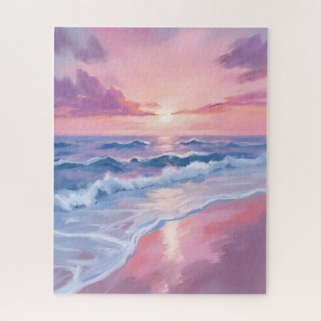 Cotton Candy Beach | Pink Ocean Waves Painting Jigsaw Puzzle (Vertical)