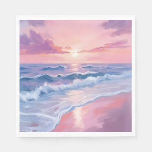 Cotton Candy Beach Pink Ocean Waves Painting Napkin