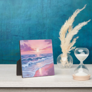 Cotton Candy Beach Pink Ocean Waves Painting Plaque