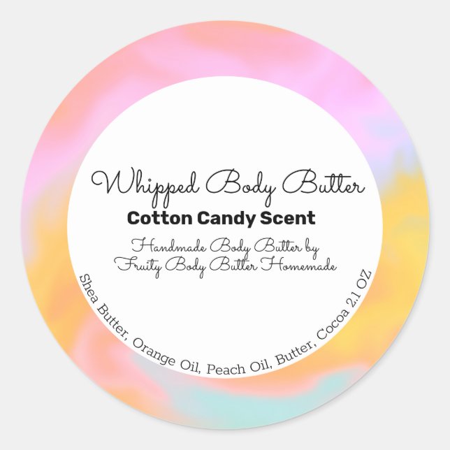 Cotton Candy Body Spa or Bath Branding Packaging Classic Round Sticker (Front)