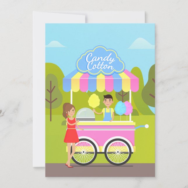 Cotton Candy Cart in Park Sweet Summer Treat Invitation (Front)